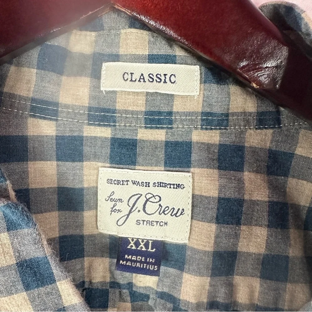sewn for J. Crew Blue tan Checkered classic secret wash Shirt sz XXL H4710